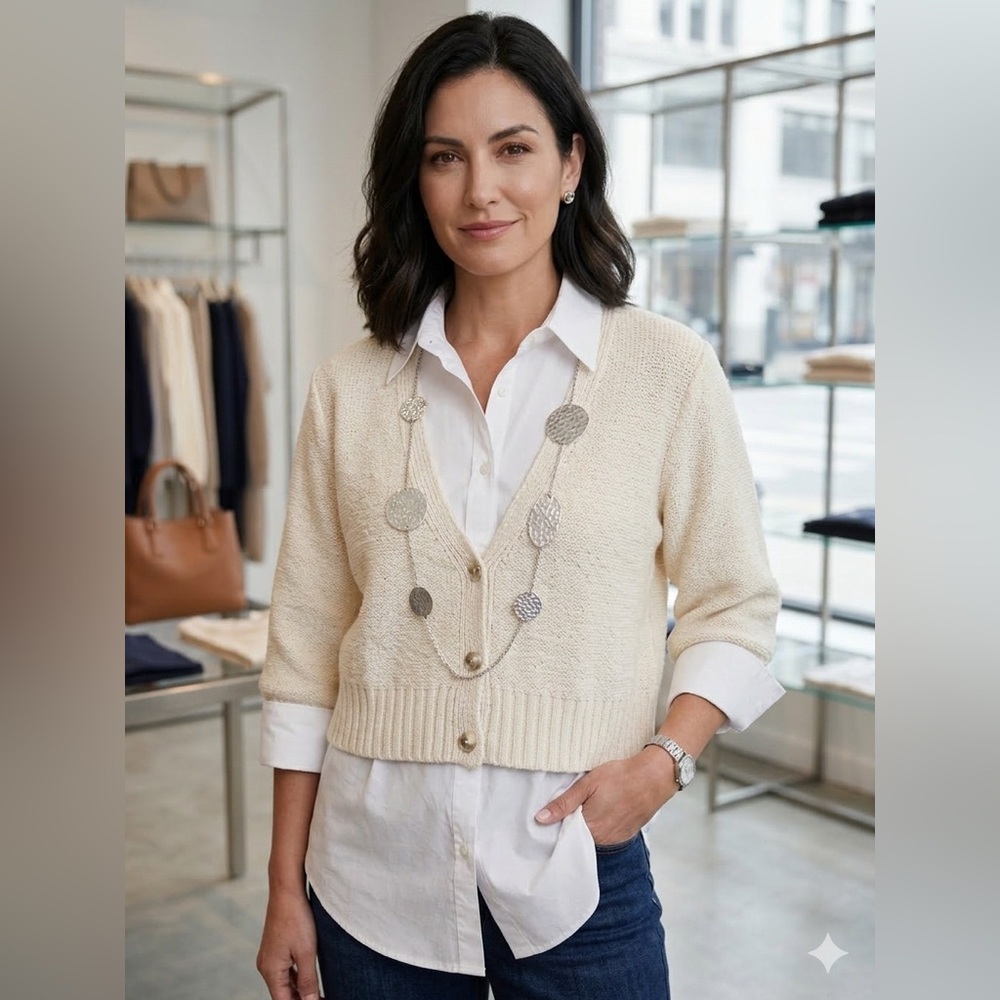 Elan Cream Cropped Knit Cardigan